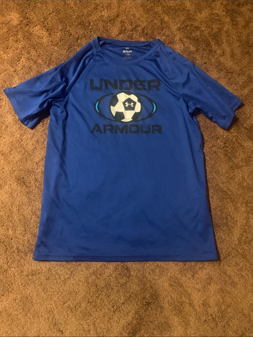 Under Armour Blue Short Sleeve Athletic Tee with Soccer Graphic